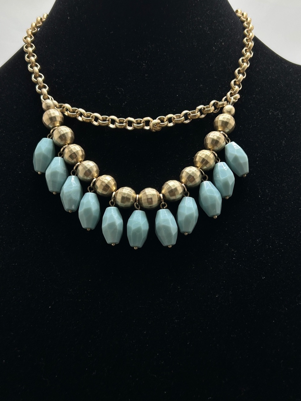 Lia Sophia, Gold And Light Blue Double Strand Necklace